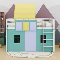 Zoomie Kids Twin Size Loft Bed With Tent And Tower And Three Pockets