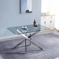 Ivy Bronx Modern Glass Table , 0.39" Thick Tempered Glass Top, Chrome Stainless Steel Base