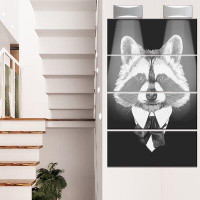 Made in Canada - Design Art 'Funny Raccoon in Suit and Tie' 4 Piece Graphic Art on Metal Set
