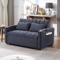 Latitude Run® 55.9" Convertible Sofa Bed Loveseat Sofa With Three USB Ports, Two Side Pockets, Two Cup Holders And 360°S