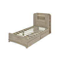 Red Barrel Studio Twin Size Storage Platform Bed Frame With With Two Drawers And Light Strip Design In Headboard