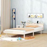 Latitude Run® Modern Design Twin Size Platform Bed Frame With Built-In USB Ports For White Washed Colour
