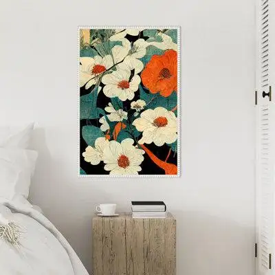 Winston Porter Asian Flowers by Treechild  Framed Canvas Wall Art Print