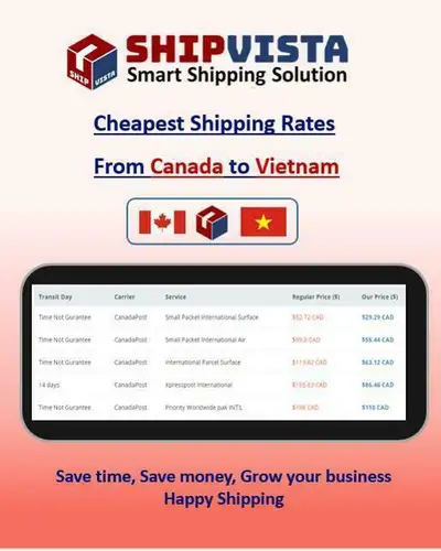 ShipVista provides the cheapest shipping rates from Canada to Vietnam Whether you are an individual...