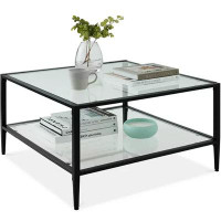 Latitude Run® Latitude Run® 32" Square 2-tier Large Coffee Table, Living Room Accent Furniture W/ Glass Table Top - Blac