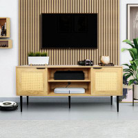 Latitude Run® Wooden TV Stand With 2  Rattan Decorated Doors  And 2 Open Shelves For Tvs Up To 65 Inches