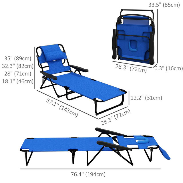Sun Lounger 28.3" x 76.4" x 12.2" Blue in Patio & Garden Furniture - Image 3
