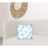East Urban Home 17" X 17" Turquoise And White Starfish Zippered Coastal Throw Indoor Outdoor Pillow