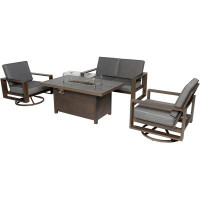 Hokku Designs 4 Piece Patio Dining Set 55.12’’ Fire Pit Table with 2 Swivel Chair + Loveseat