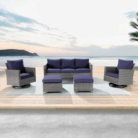 Red Barrel Studio 5-Set Outdoor PE Wicker Furniture Wide Seat Conversation Couch Set Swivel Rocking Sofa