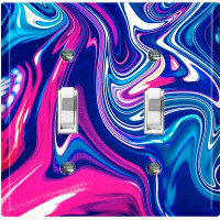 WorldAcc Metal Light Switch Plate Outlet Cover (Blue Pink Liquid Candy Swirl  - Double Toggle)