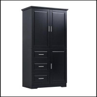 MR Tall and Wide Storage Cabinet with Doors for Bathroom/Office, Three Drawers, Black