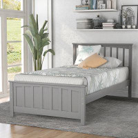Red Barrel Studio Wood Platform Bed Twin Size Platform Bed, Grey
