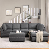Winston Porter 104.5" Reversible Sectional Sofa  L-Shape Couch Upholstered Sofa With Storage Ottoman For Space Saving