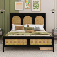 Bay Isle Home™ Full Size Wood Storage Platform Bed With 2 Drawers, Rattan Headboard And Footboard