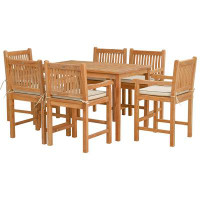 Chic Teak 7 Piece Teak Wood Elzas 71" Rectangular Bistro Counter Dining Set Including 6 Counter Stools With Arms