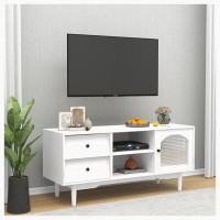 Ebern Designs Living Room  TV Stand with Drawers and Open Shelves, A Cabinet with Glass Doors for Storage