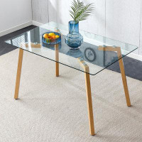 George Oliver Versatile Rectangular Glass Dining Table With Tempered Glass Tabletop