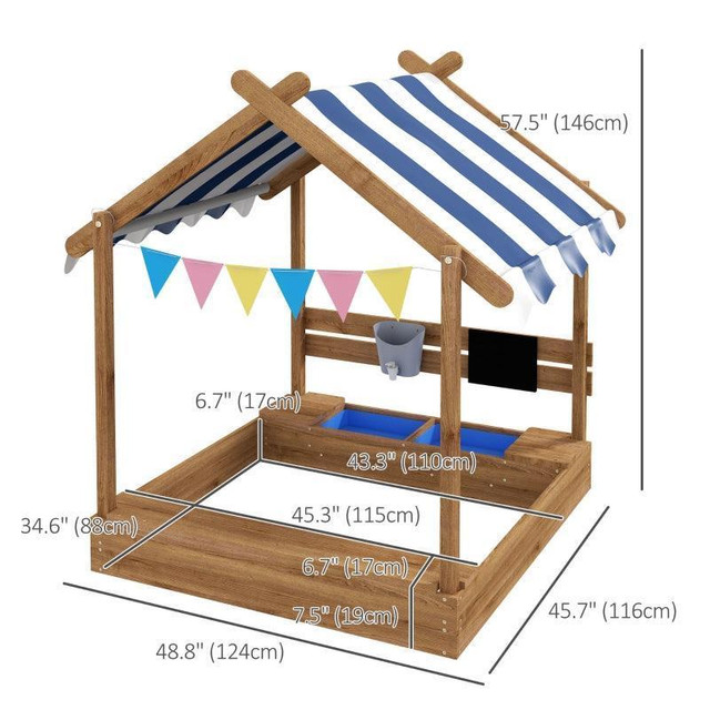 OUTDOOR WOODEN SANDBOX WITH COVER FOR 3-7 YEARS OLD, BACKYARD, BROWN in Toys & Games - Image 4