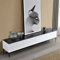 GOLDEN ZOOS Italian Modern Simple Light Luxury Living Room Black Rock Plate TV Cabinet