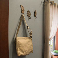 Bayou Breeze Set Of 3 Cast Iron Gold Tropical Leaf Decorative Wall Hooks Towel Hanger Rack