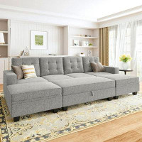 Wildon Home® Wildon Home® Convertible Sectional Sleeper Sofa Bed Sets With Storage And Reversible Chaise, Light Grey