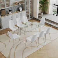 Ivy Bronx Luxury 9-piece Dining Set: Tempered Glass Table & Eight Fabric Chairs, Spacious Comfort