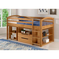 Zoomie Kids Abigail Twin Solid Wood Junior Loft Bed with Storage Drawer Bookshelf Desk And Interchangeable Tent