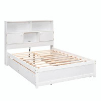 Winston Porter Full Size Platform Bed with Storage Headboard, Charging Station and 4 Drawers