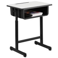 Flash Furniture Student Desk with Grey Top and Adjustable Height Pedestal Frame