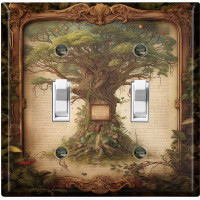 WorldAcc Metal Light Switch Plate Outlet Cover (Green Tree Of Life Frame - Double Toggle)