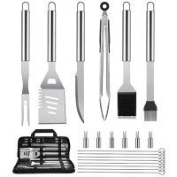 GATESUER 21 Pcs Bbq Grill Set With 4-In-1 Spatula, Stainless-Steel Skewers, Steel Wire Cleaning Brush, Grilling Tongs, A
