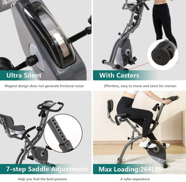 FREE Fast Delivery | Exercise Bike 10 Levels of Adjustable Magnetic Resistance, Foldable and Quiet in Exercise Equipment - Image 3