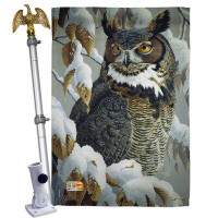 Breeze Decor Great Horned Owl - Impressions Decorative Aluminum Pole & Bracket House Flag Set HS105042-BO-02