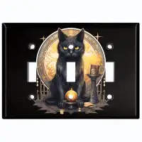 WorldAcc Metal Light Switch Plate Outlet Cover (Halloween Spooky Black Cat - Triple Toggle)