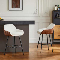 George Oliver 26" Modern Mid Century Leather Upholstered Accent Arm Bar Stools Set of 2