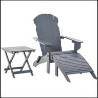 Dovecove 3-Piece Folding Adirondack Chair with Ottoman and Side Table, Outdoor Wooden Fire Pit Chairs