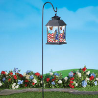 Winston Brands Solar Powered Eagle and Flag Patriotic Lantern with Shepherd's Hook