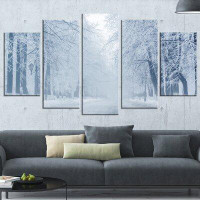 Design Art 'White Road and Winter Trees' 5 Piece Wall Art on Wrapped Canvas Set
