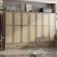 MoonQuake Rustic Textured Large Wardrobe With Customizable Storage - Natural Finish (106.2” W X 70.8” H X 18.9” D)