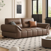 MABOLUS 122.05" Coffee Genuine Leather Modular Sofa for Living Room