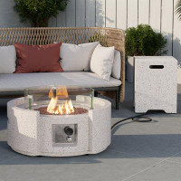 Latitude Run® 11.8" H x 27.6" W Concrete Propane Outdoor Fire Pit with Lid