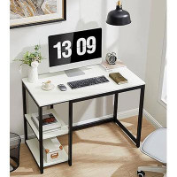LEGIAT White Computer Desk With 2-Tier Shelves, Sturdy Home Office Desk For Modern Gaming, Study, Writing, Laptop Table