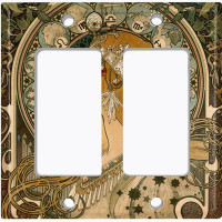 WorldAcc Metal Light Switch Plate Outlet Cover (Beautiful Art Nouveau Wisdom Girls - Double Rocker)
