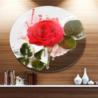 Design Art 'Red Rose with Green Petals' Oil Painting Print on Metal