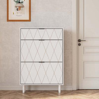 Ivy Bronx Free Standing Tipping Bucket Shoes Storage Cabinet with 3 Flip Drawers (White)