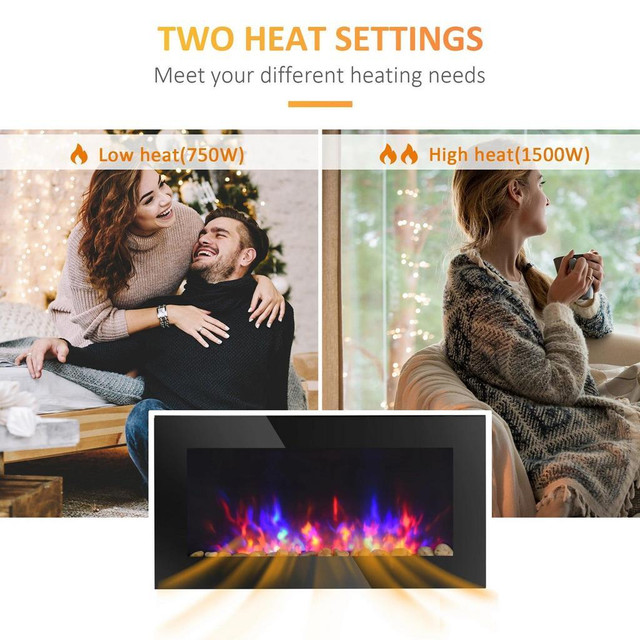 36 WALL-MOUNTED ELECTRIC FIREPLACE, 750/1500W FIREPLACE HEATER in Fireplace & Firewood - Image 3