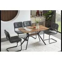 17 Stories modern simple style dining chair PU leather black metal pipe dining room furniture chair
