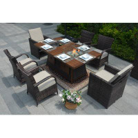 Wade Logan Maika Rectangular 6 - Person 71'''' Long Fire Pit Table Dining Set With Cushions
