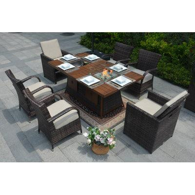 Wade Logan Maika Rectangular 6 - Person 71'''' Long Fire Pit Table Dining Set With Cushions in BBQs & Outdoor Cooking